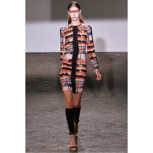 RUNWAY SS13 Cedric Charlier Black Red Blue Abstract Print Long Sleeve Mini Dress